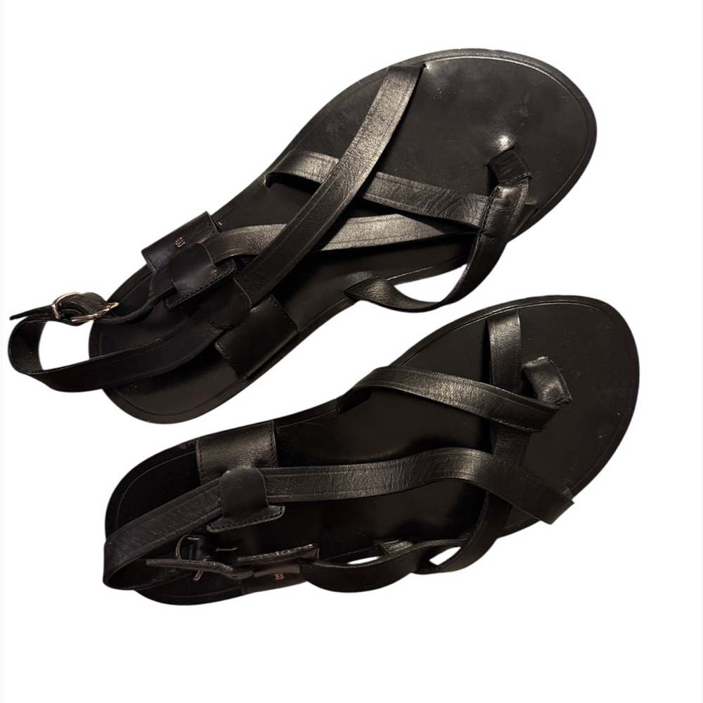 Bally Black Leather sandals with Golden buckle and B detail